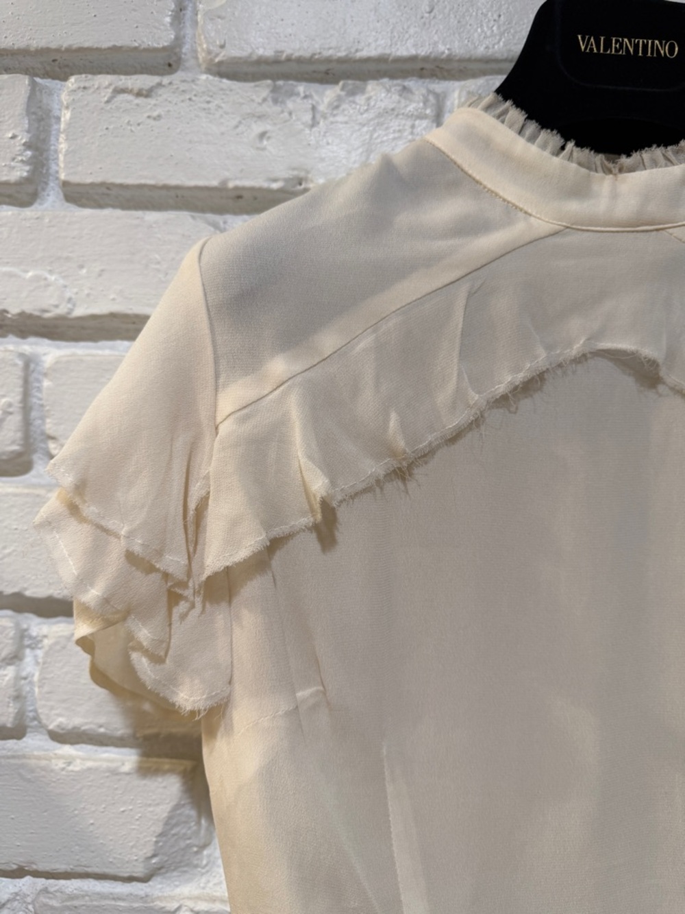 ✨ REFORMATION Ivory Silk Blend Ruffle Crop Top Romantic Boho Luxe | Size 4 - Picture 6 of 16